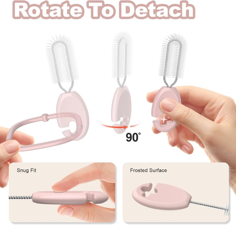 YOTIME Standing Straw Cleaner Brush Set, 4in1 Reusable Straw Brushes with Holder Ring, for Wide and Narrow Straws, Tumblers, Water Bottles and Cups, Pink - Image 4